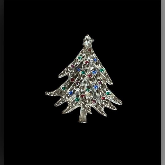 Silver Tone Christmas Tree Brooch - Picture 1 of 4